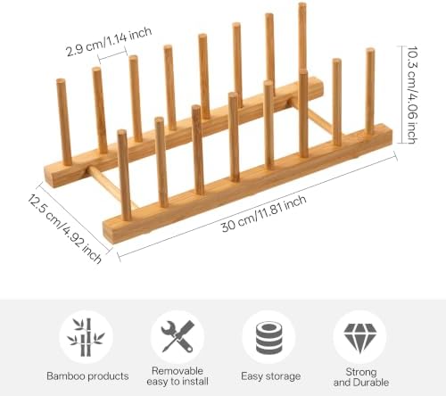 HBlife Bamboo Wooden Dish Rack Plate Holder Kitchen Organizer 7-Slot 1 Pack - Image 3