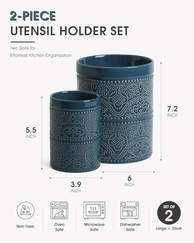 FUN ELEMENTS Kitchen Utensil Holder, 7.2+5.5" Super Large Utensil Crock Heavy - Image 2