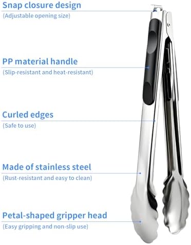 2 Pcs 9/12 Inch Kitchen Tongs for Cooking, BBQ & Salad - Image 3