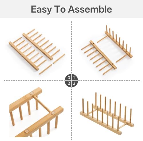 HBlife Bamboo Wooden Dish Rack Plate Holder Kitchen Organizer 7-Slot 1 Pack - Image 4