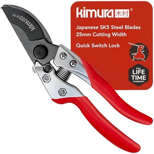 Kimura® 8" Pro Bypass Pruning Shears, Heavy Duty Japanese SK5 Steel Blades by Kimura