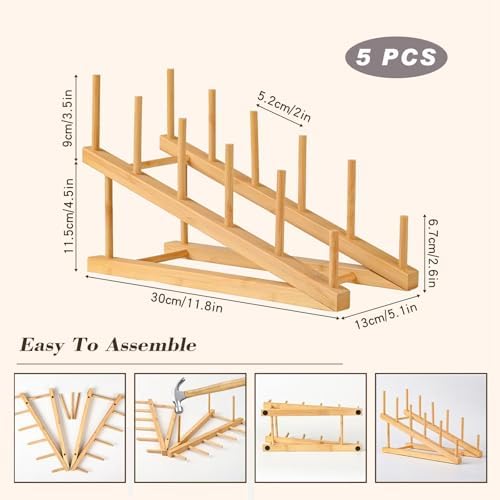 5 Pack Plate Stands For Display, Wooden Multi Plate Holder Organizer - Image 3