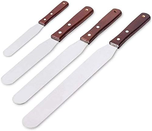 4PCS Straight Cake Icing Spatula Set 4” 6” 8” 10”with Wooden Handle by Acronde