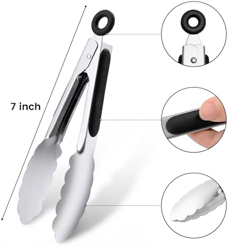7-Inch Stainless Steel Kitchen Tongs Set, - Image 2
