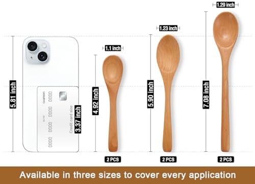 6PCS Small Wooden Spoons for Eating, 3 Sizes Wooden Teaspoons - Image 2