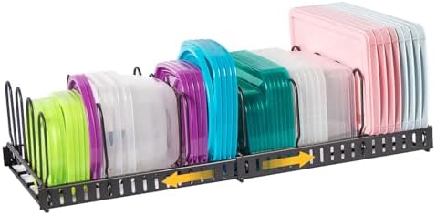 Expandable Food Container Lid Organizer, Large Capacity Adjustable 8 Dividers by X-cosrack
