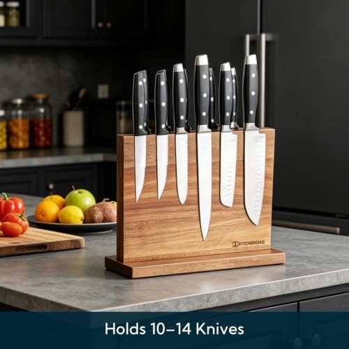KITCHENDAO Acacia Wood Magnetic Knife Block - Image 4