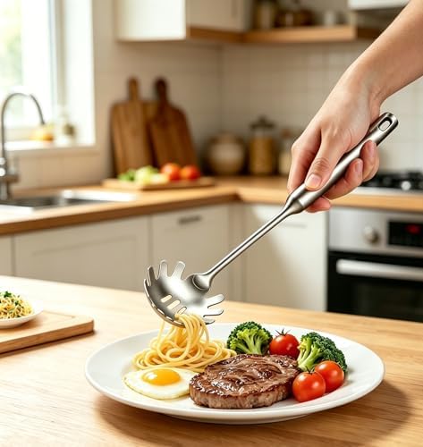 Stainless Steel Pasta Server and Cooking Spoon, Large Soup Ladle, Spaghetti - Image 2