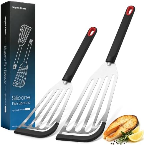 2Pcs Silicone Fish Spatula for Nonstick Cookware, Slotted Turner for Cooking by MayweTanso