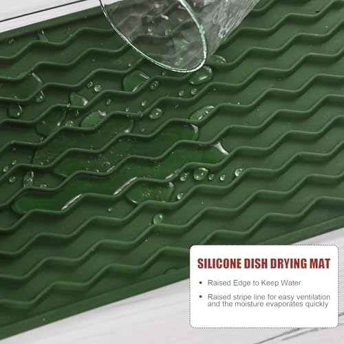 Silicone Dish Drying Mat, Non-Slip Easy Clean Sink Mat, Dark Green - Image 4