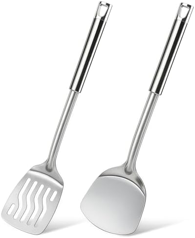 2 Pcs Stainless Steel Spatulas Set, Metal Spatula Solid & Slotted Turner by Unknown