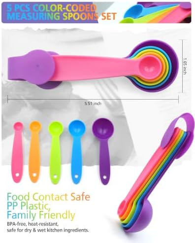 Measuring Spoons Set of 5, Fade-Proof Markings, Color Coded Plastic - Image 7