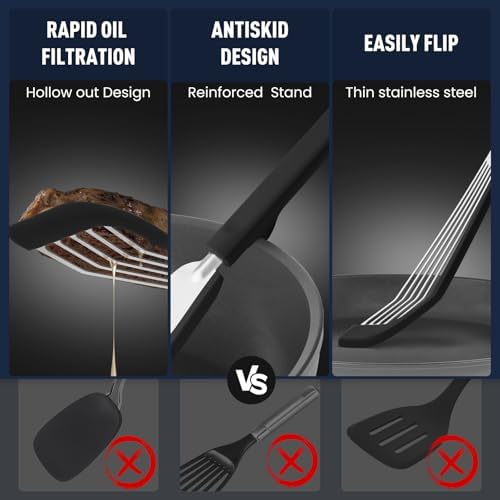 2-Piece Silicone Fish Spatula for Nonstick Cookware, Thin Slotted Turner - Image 6