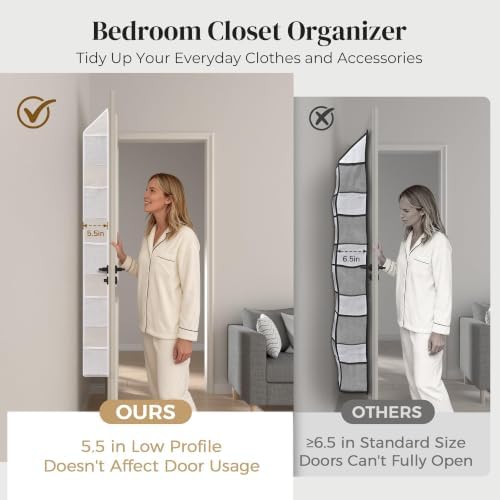 Eco-Bamboo Slim Over The Door Organizer, Narrow 5-Tier Storage, 2 Pack - Image 6