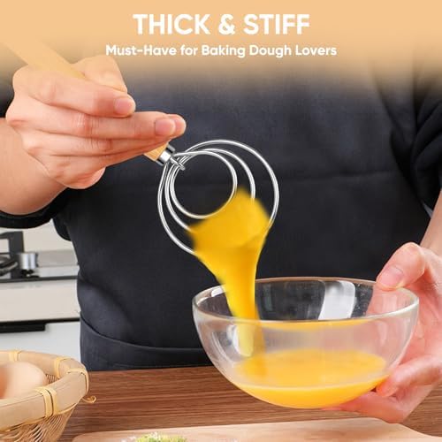 Maxjoy Danish Dough Whisk, Stainless Steel Wooden Bread Tool - Image 5