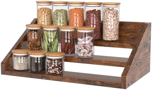 Spice Rack Organizer for Cabinet, Robust Wooden Display Riser Shelf Seasoning by YUELGUANG