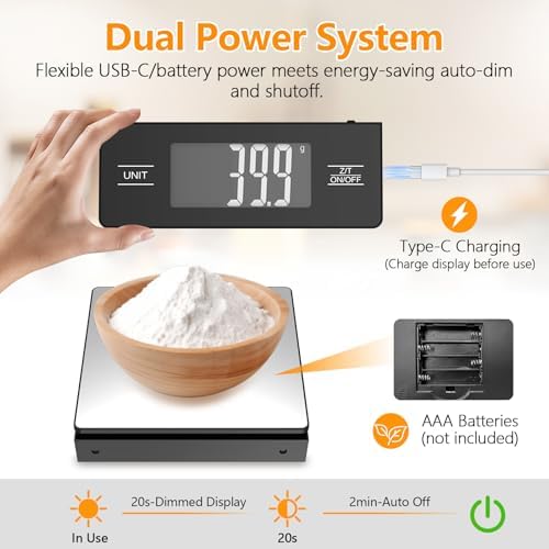 Digital Food Scale with Detachable Display, Metallic Black 1g Precision - Image 2