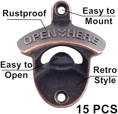 15 PCS Rustic Wall Mounted Beer Bottle Cap Opener Stainless - Image 2