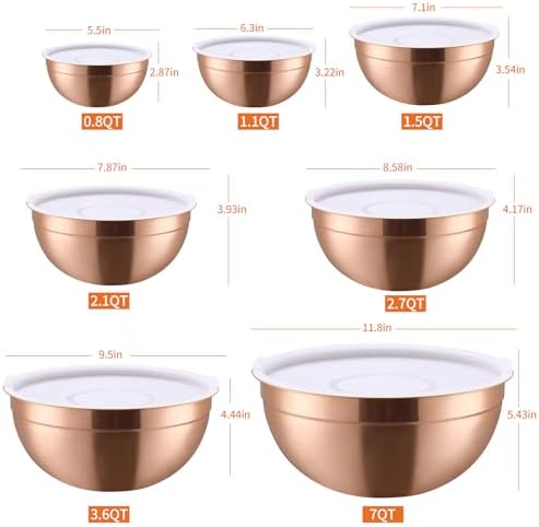 Rose Gold Mixing Bowls with Airtight Lids, Stainless Steel Nesting Mixing Bowls - Image 2