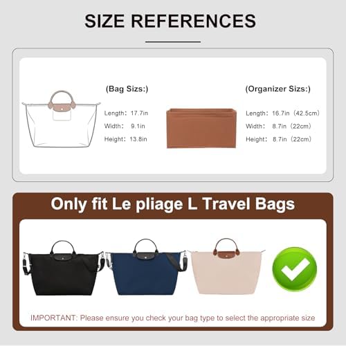 Tote Bag Organizer Insert for Longchamp LePliage L Travel Bag - Image 2
