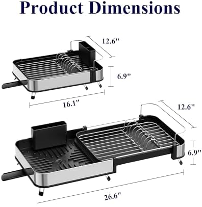 Kitsure Expandable Metal Dish Drying Rack, 16.1-26.6" L x 12.6" W - Image 4