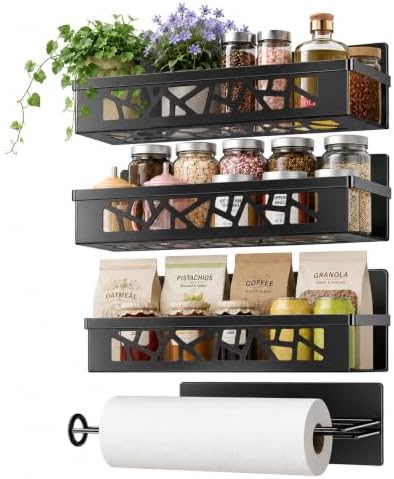 Magnetic Spice Rack with Paper Towel Holder, 4 Pack refrigerator organizer by BLACKSMITHFAMILY