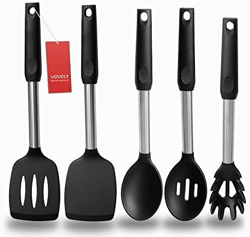 Silicone Spatula and Cooking Spoon, 5 Pack Non-Stick Cooking Utensils by VOVOLY