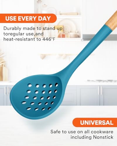 Badiano Silicone Kitchen Ladle Strainer, Large Slotted Spoon - Image 4