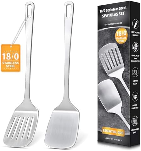 2 Pcs Stainless Steel Spatulas Set, Metal Spatula Solid & Slotted Turner by Unknown