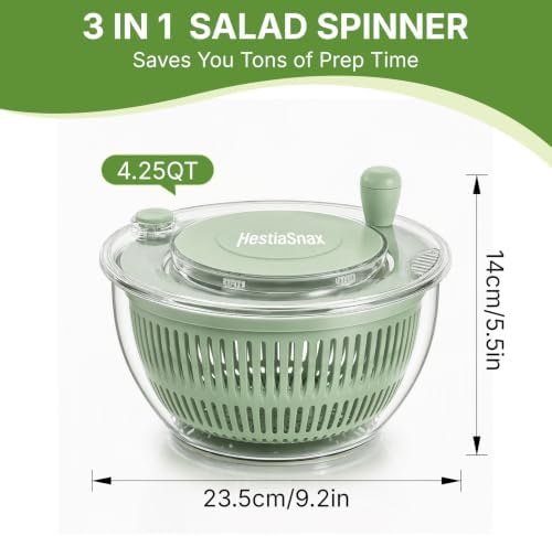 Salad Spinner 4.25qt, One‑touch Stop Button & Non‑slip Base, Vegetable Dryer - Image 2