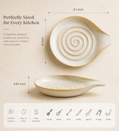 LAUCHUH Spoon Rest for Stove Top, Ceramic Spoon Holder for Kitchen Counter - Image 2