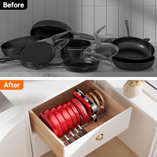 MUDEELA Expandable Pot Pan Lid Organizers inside Cabinet, 12 Divider-Silver - Image 7