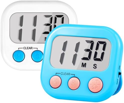 Timer for Kids Digital Kitchen Timers for Cooking- 2 Pack Blue White by AOUCE