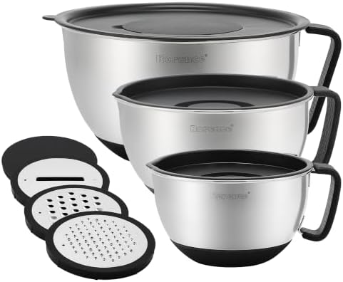 Rorence Mixing Bowls with Lids Set, 3 Grater Attachments, 3 & 5 Qt by Rorence