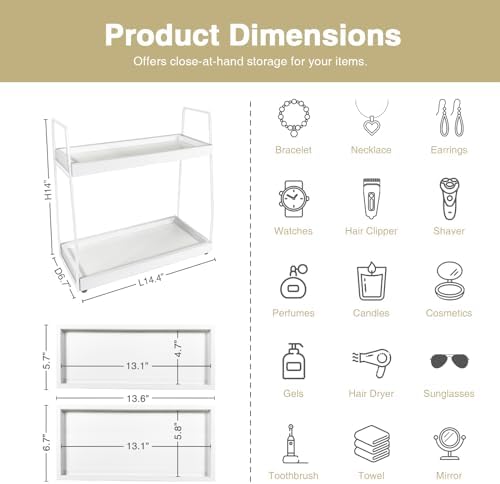 Forbena White 2 Tier Bathroom Organizer Countertop, Small Counter Top Organizer - Image 2