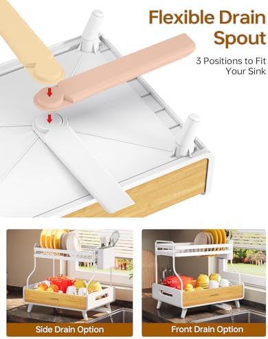 Urackify 2-Tier Stainless Steel&Bamboo Dish Rack - Image 3