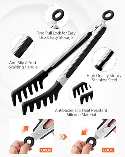 Silicone Spaghetti Spoon & Pasta Tong, Non-Stick Stainless Steel Handle Pasta - Image 2