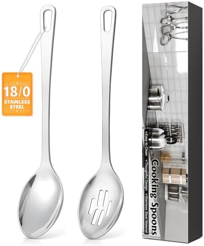 2 Pcs Stainless Steel Cooking Spoons Set, Solid & Slotted Metal Serving Spoons by Unknown