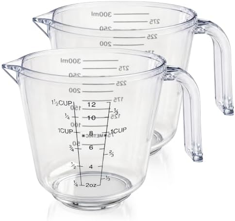 2 Pcs 1 ½ Cup Plastic Measuring Cup, Plastic Liquid Measuring Cups by Unknown