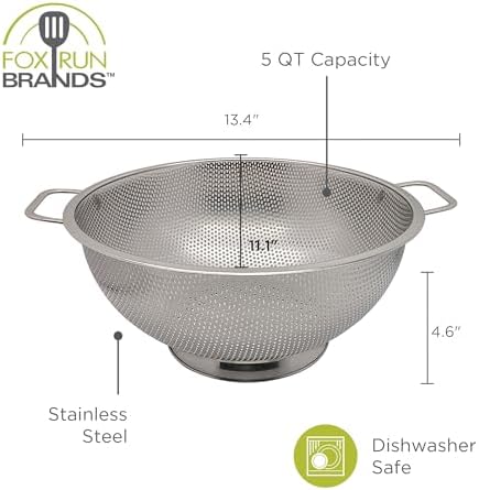 Fox Run Stainless Steel Colander, Large 5 Quart Pasta Strainer - Image 6