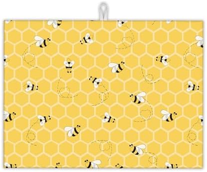 Yellow Bees Dish Drying Rack Mats Decor, Honey Honeycombs Dish Pad Drying Mat by UIUPRO