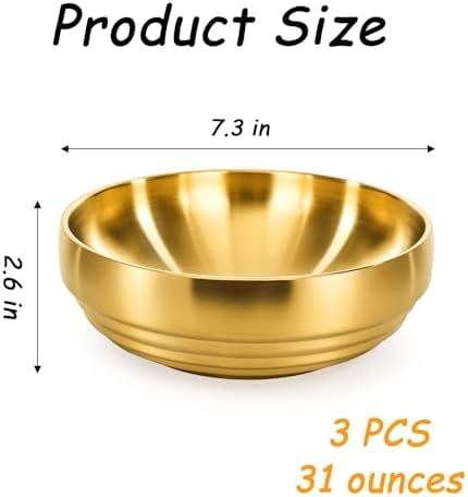 Frcctre 3 Pack 7.3 Inch Large Stainless Steel Bowls, 31 OZ Double Walled - Image 2
