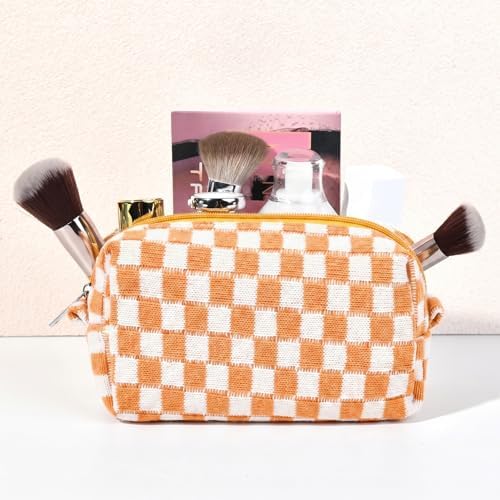 SOIDRAM 2 Pieces Makeup Bag Large Checkered Cosmetic Bag Capacity Canvas Mix - Image 7
