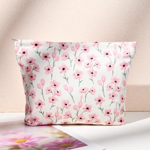 SOIDRAM 2 Pieces Flower Makeup Bag Large Floral Cosmetic Bag Capacity Canvas - Image 7