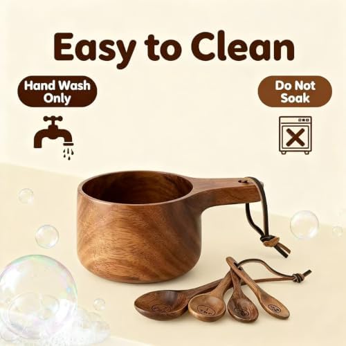 8 Piece Wooden Measuring Cups and Spoons Set, Handcrafted Kitchen Tool - Image 4