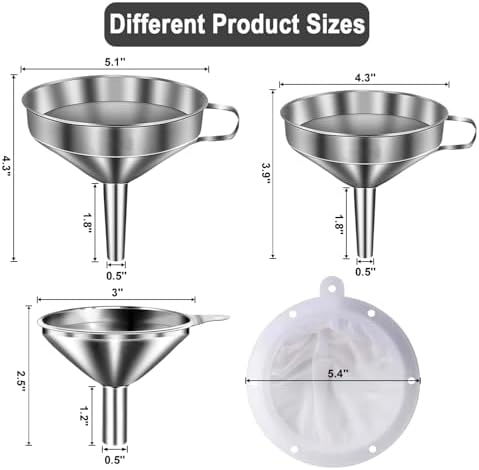 Stainless Steel Funnels for Kitchen use, Cleaning Brush, 200 Mesh Food Filter - Image 2