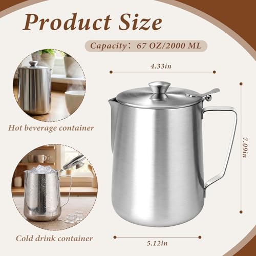 2 Pcs 67 Oz/ 2 L Stainless Steel Pitcher - Image 2