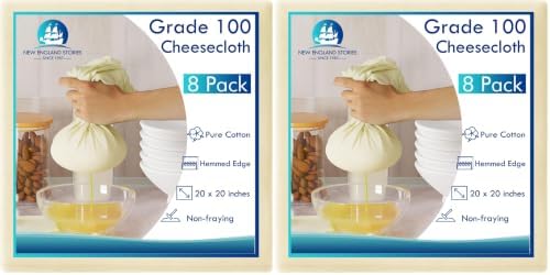 8 PCS Reusable Cheesecloth, Grade 100, 20x20 Inch Hemmed Cheese Cloth by NewEnglandStories