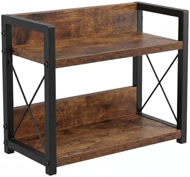 2-Tier Countertop Organizer, Iron-Wood Coffee Station Shelf, Heavy Duty Kitchen by IUSEIT