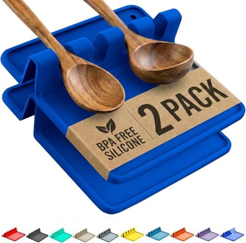 2 Pack Blue Silicone Spoon Rest by CoolerKitchen